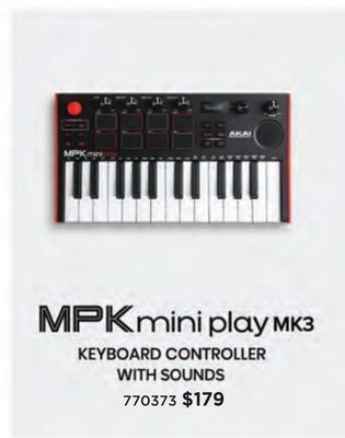 Long & McQuade Akai mpk mini play mk3 keyboard controller with built-in sounds offer