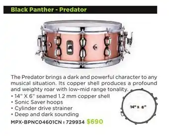 Long & McQuade Mapex black panther predator 6x14'' copper snare offer