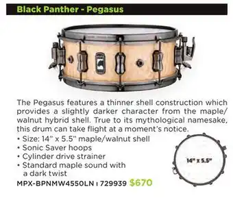 Long & McQuade Mapex black panther pegasus 5.5x14" maple snare offer