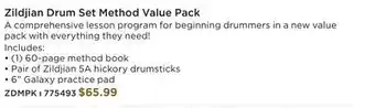 Long & McQuade Zildjian drum set method value pack offer