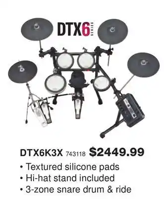 Long & McQuade Yamaha dtx6k3-x 5-piece electronic kit with xp80 3-zone snare, rhh135 hi-hat and full tcs pads offer