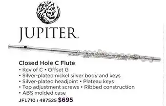 Long & McQuade Jupiter jfl710 closed hole, offset g, silver plated c flute offer