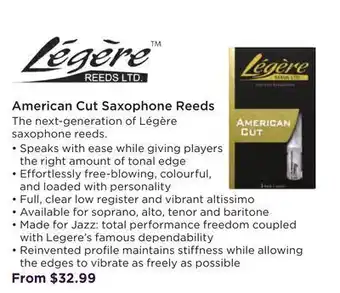 Long & McQuade Legere american cut saxophone reeds offer