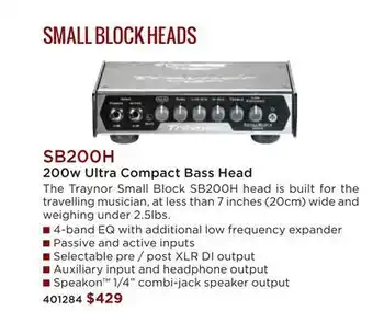 Long & McQuade Traynor small block 200 watt micro bass head offer