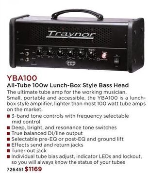 Long & McQuade Traynor yba100 tube bass head - 100 watts offer