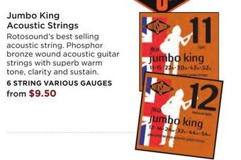 Long & McQuade Rotosound phosphor bronze 11-52 light acoustic strings offer