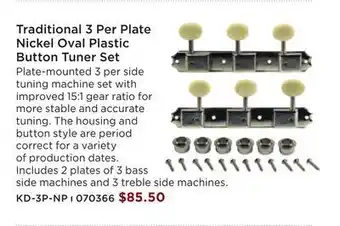 Long & McQuade Kluson traditional 3 per plate nickel oval plastic button tuner set offer
