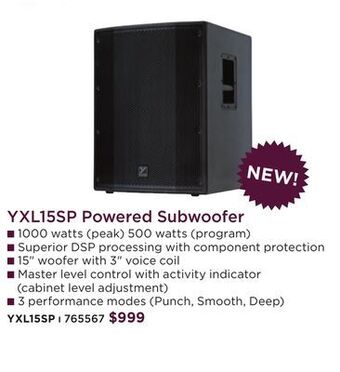 Long & McQuade Yorkville yxl 15 inch 1000 watt powered subwoofer offer