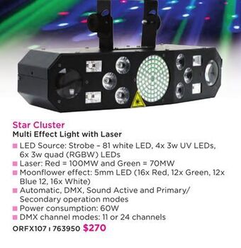 Long & McQuade Orion orfx107 star cluster multi effect light with laser offer