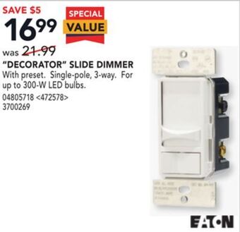 Lowe's Eaton "decorator" slide dimmer offer