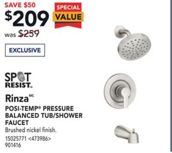 Lowe's Moen rinza posi-temp® pressure balanced tub/shower faucet offer