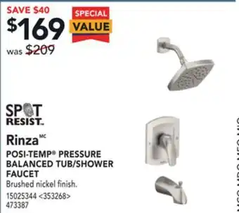 Lowe's Moen rinza posi-temp pressure balanced tub/shower faucet offer