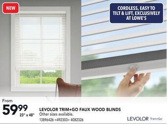 Lowe's Levolor trim+go faux wood blinds 23" x 48" offer