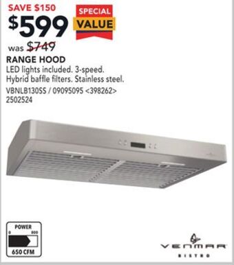 Lowe's Venmar range hood offer