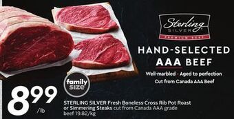 Sobeys Sterling silver fresh boneless cross rib pot roast or simmering steaks offer