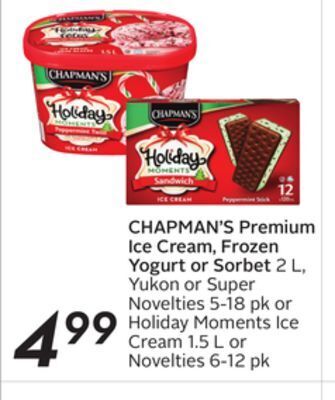 Sobeys Chapman's premium ice cream, frozen yogurt or sorbet offer