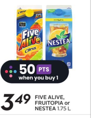 Sobeys Five alive, fruitopia or nestea offer