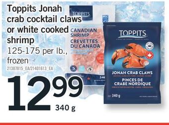 Fortinos Toppits jonah crab cocktail claws or white cooked shrimp, 340 g offer