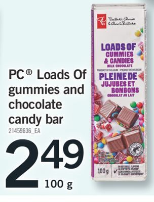 Fortinos Pc® loads of gummies and chocolate candy bar, 100 g offer