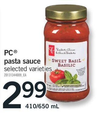 Fortinos Pc® pasta sauce, 410/650 ml offer