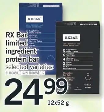 Fortinos Rx bar limited ingredient protein bar, 12x52 g offer