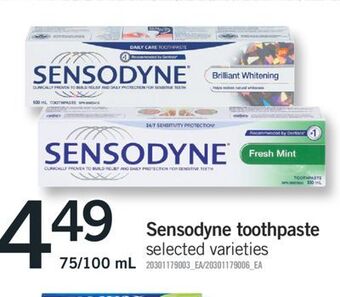 Fortinos Sensodyne toothpaste, 75/100 ml offer