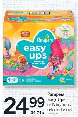 Fortinos Pampers easy ups or ninjamas, 34-74's offer
