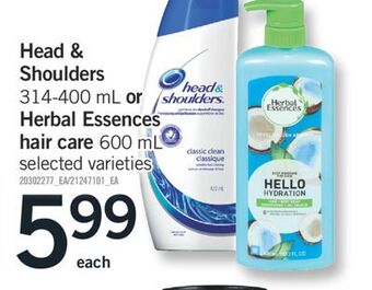 Fortinos Head & shoulders, 314-400 ml or herbal essences hair care, 600 ml offer