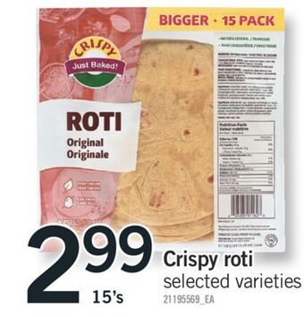 Fortinos Crispy roti, 15's offer