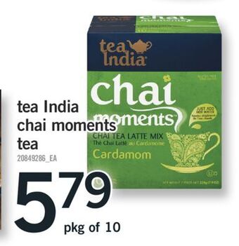 Fortinos Tea india chai moments tea, pkg of 10 offer