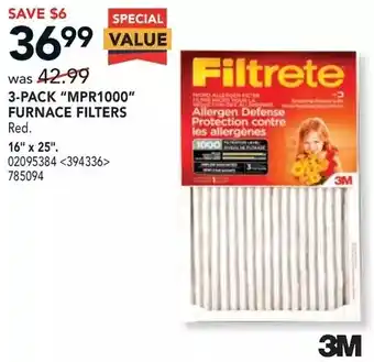 RONA 3m filtrete 3-pack "mpr1000" furnace filters offer