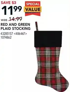 RONA Red and green plaid stocking offer