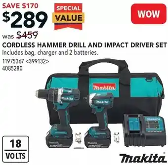 RONA Makita cordless hammer drill and impact driver set offer