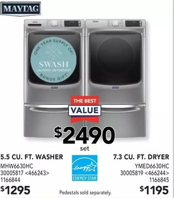 Lowe's Maytag 5.5 cu. ft. washer | 7.3 cu. ft. dryer offer