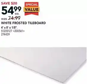 Lowe's White frosted tileboard offer