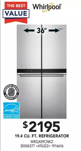 Lowe's Whirlpool 19.4 cu. ft. refrigerator offer
