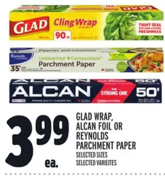Metro Glad wrap, alcan foil or reynolds parchment paper offer