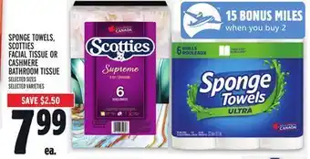 Metro Sponge towels, scotties facial tissue or cashmere bathroom tissue offer