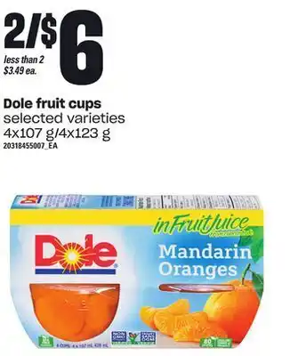 Loblaws Dole fruit cups, 4x107 g/4x123 g offer