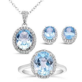 Sterling silver blue topaz & created white sapphire 3 piece set
