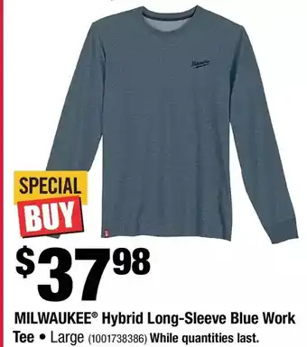 Home Depot Milwaukee hybrid long-sleeve blue work tee offer