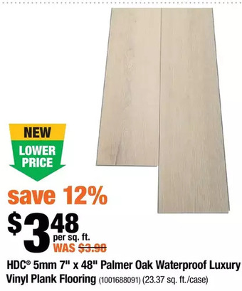 Home Depot Hdc 5mm 7" x 48" palmer oak waterproof luxury vinyl plank flooring offer