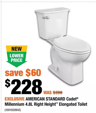 Home Depot American standard cadet millennium 4.8l right height elongated toilet offer