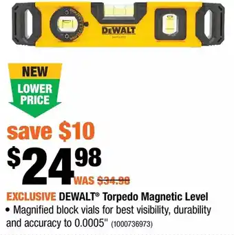 Home Depot Dewalt torpedo magnetic level offer