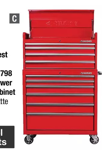 Home Depot Husky 40" 10-drawer red chest and cabinet set offer