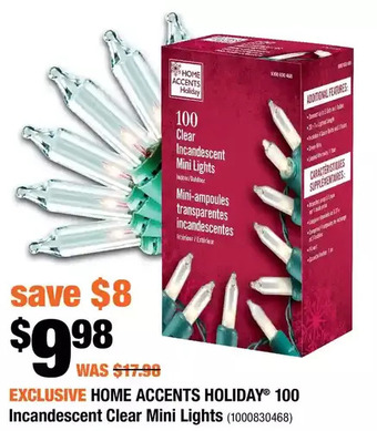 Home Depot Home accents holiday 100 incandescent clear mini lights offer