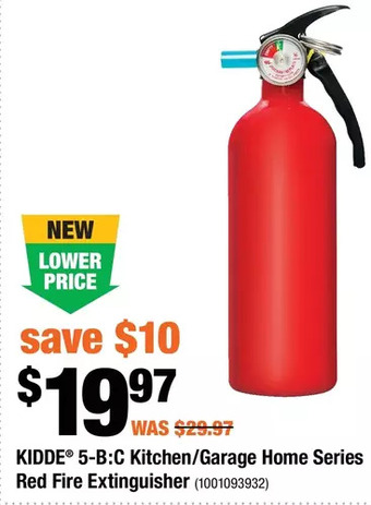 Home Depot Kidde 5-b:c kitchen/garage home series red fire extinguisher offer