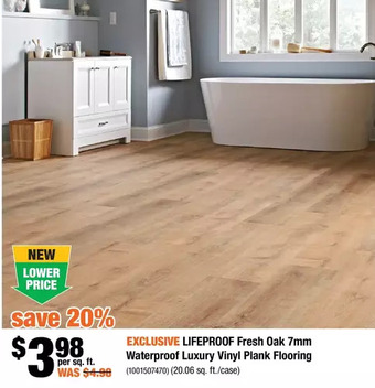 Home Depot Lifeproof fresh oak 7mm waterproof luxury vinyl plank flooring offer