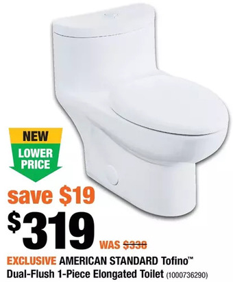 Home Depot American standard tofino dual-flush 1-piece elongated toilet offer