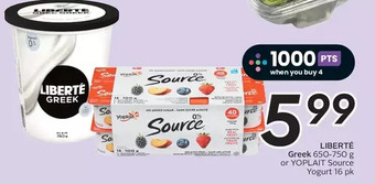 Sobeys Liberté greek or yoplait source yogurt offer